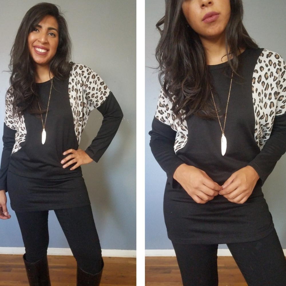 🏷CLEARANCE SPOTTED BLACK WHITE LEOPARD PRINT TOP - Picture 3 of 6